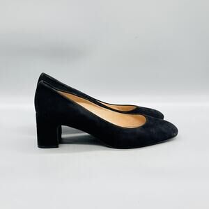 Stuart Weitzman Shoes Womens 10.5 Black Suede Block Heel Pumps Round Toe Slip On